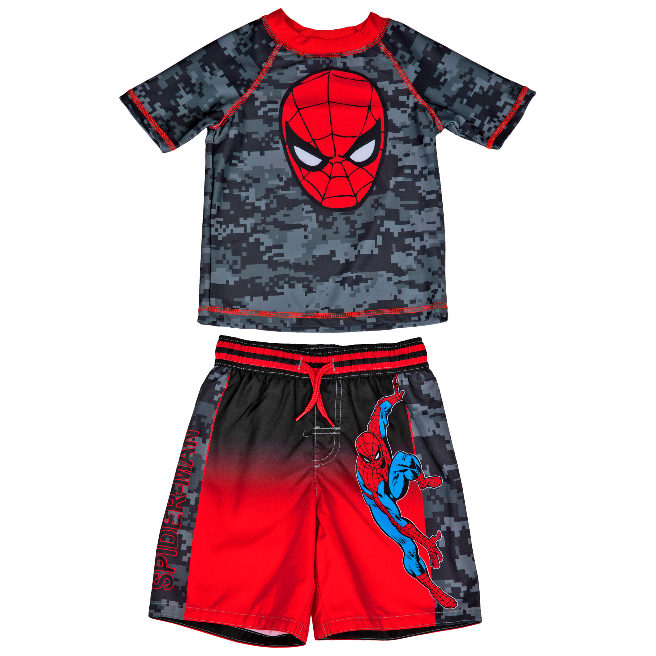 Spider-Man Face Logo with Camo Youth Swimshorts & Rashguard Set